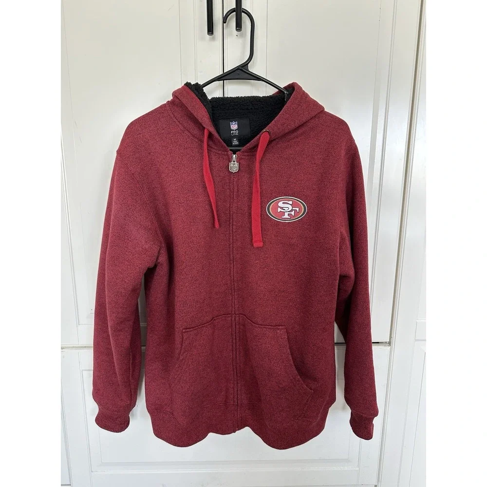 NFL 49ERS Zip Up Hoodie W/sherpa Lining Sz M Embroidered Letters
